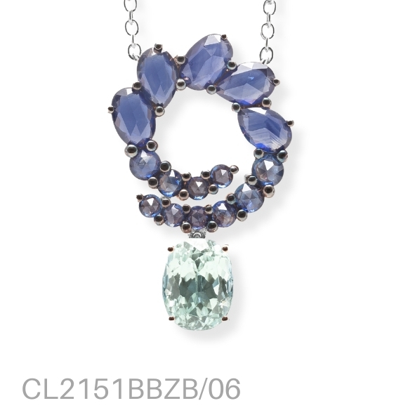 NECKLACE, WHITE GOLD, BLUE SAPPHIRES, AQUAMARINE