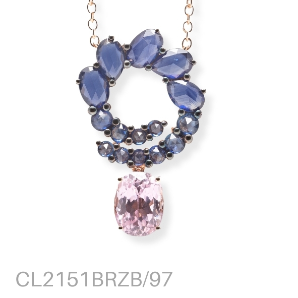 NECKLACE, ROSE GOLD, BLUE SAPPHIRES, KUNZITE