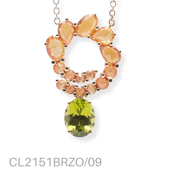 COLLANA ORO ROSA, ZAFFIRI ARANCIO, PERIDOT