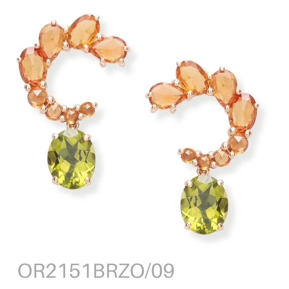 EARRINGS, ROSE GOLD, ORANGE SAPPHIRES, PERIDOTO